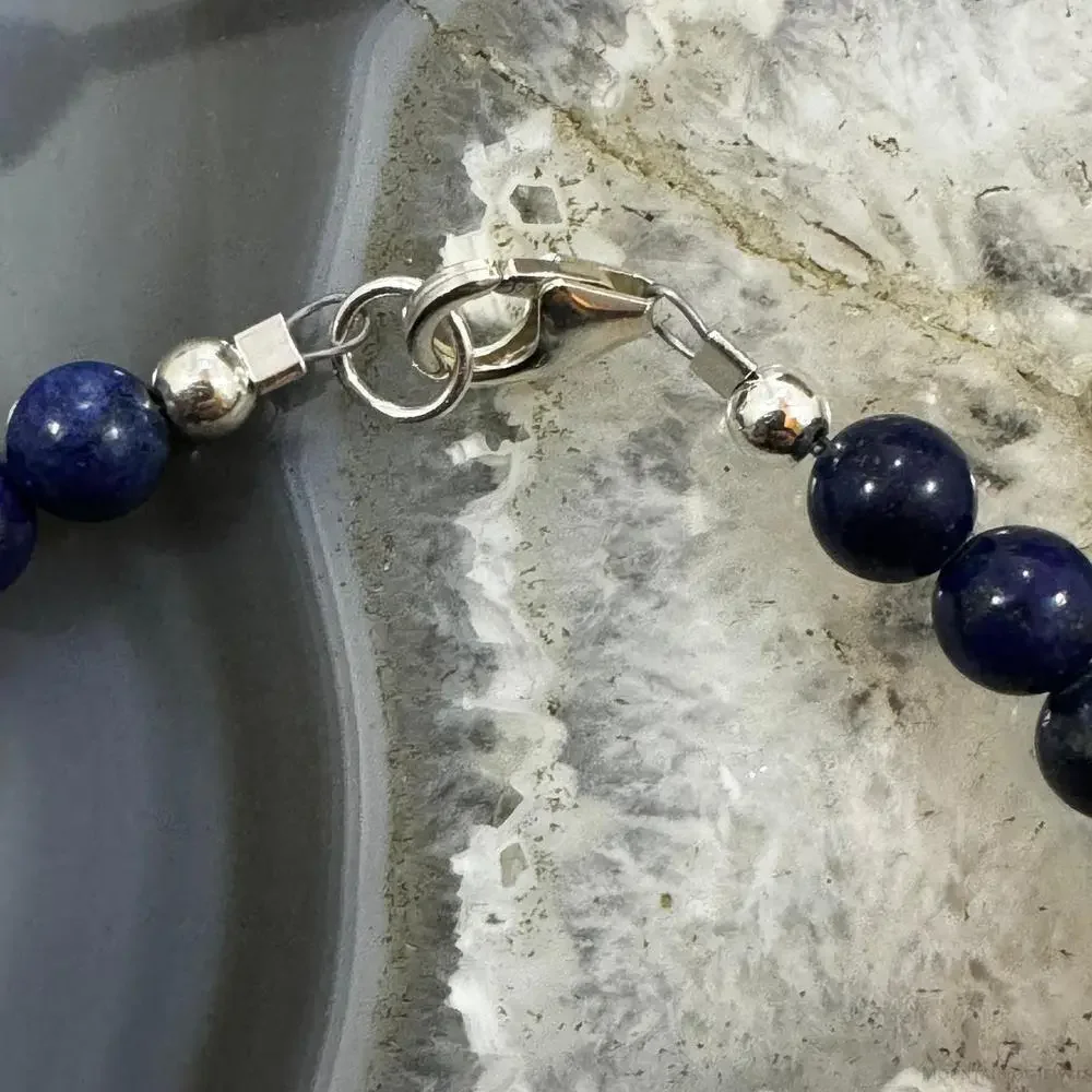 Native American Sterling 5 mm Navajo Pearl & Lapis Bead Link Bracelet For Women